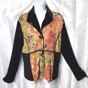 Coldwater Creek Velvet  Patchwork Lace Cardigan Boho Artsy Jacket Blazer Sz M